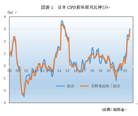 　図表1　日本CPI(前年同月比伸び) 